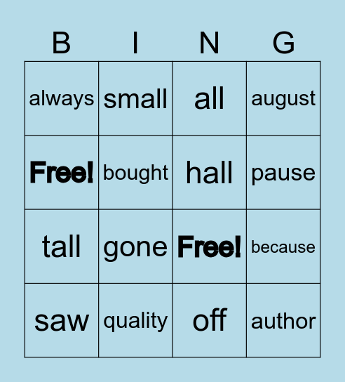 [o] sound Bingo Card