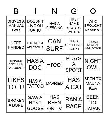 Family Reunion Bingo Card