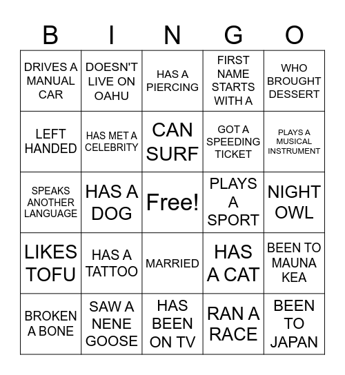 Family Reunion Bingo Card