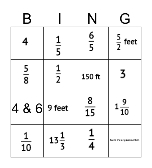 Multiplying & Dividing Fractions Bingo Card