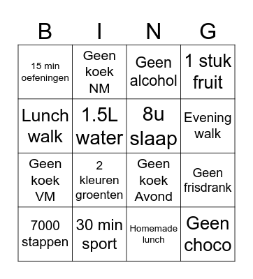 Afvallen Bingo Card