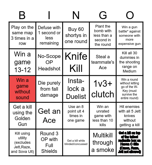 Valorant Bingo Card