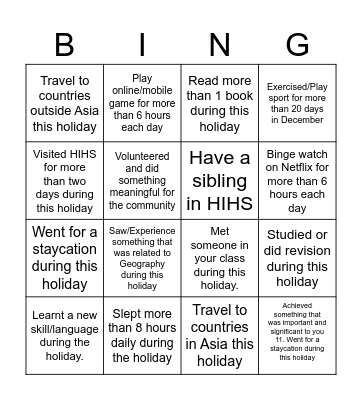 Holiday Bingo Card