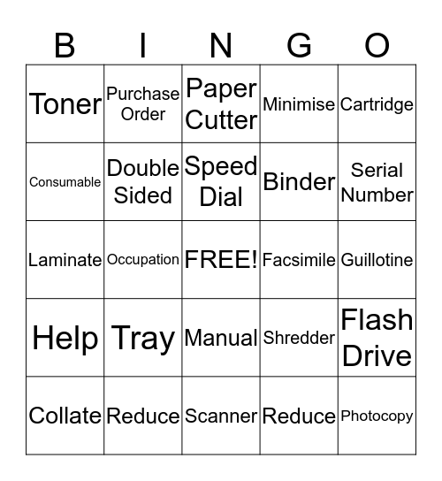 Busines Vocabulary Bingo Card