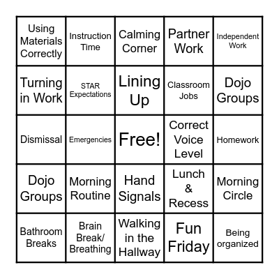 Routines & Procedures BINGO Card