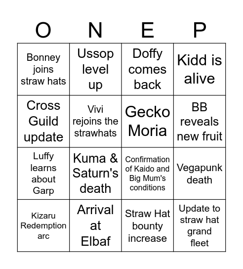 One Piece Bingo Card
