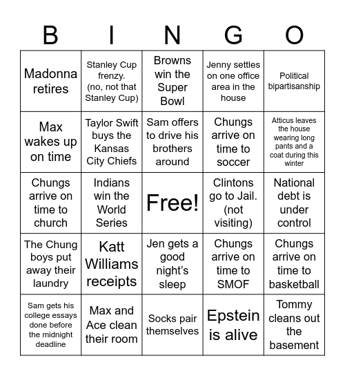 2025 Chung Bingo Card