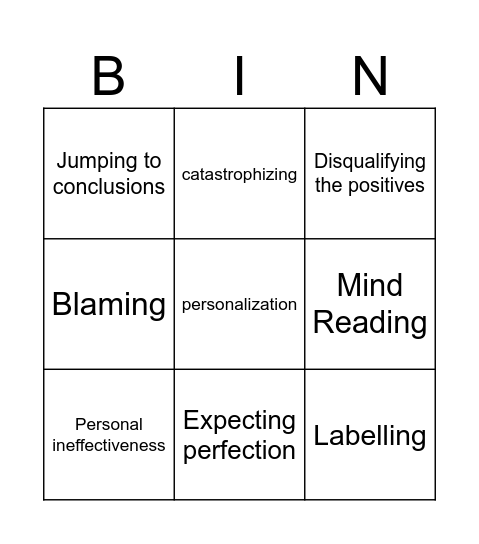 Cognitive Errors Bingo Card