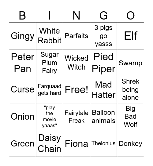 Shreeek Bingo Card