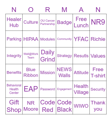 Norman Regional Health System Bingo Card
