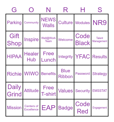 Norman Regional Health System Bingo Card