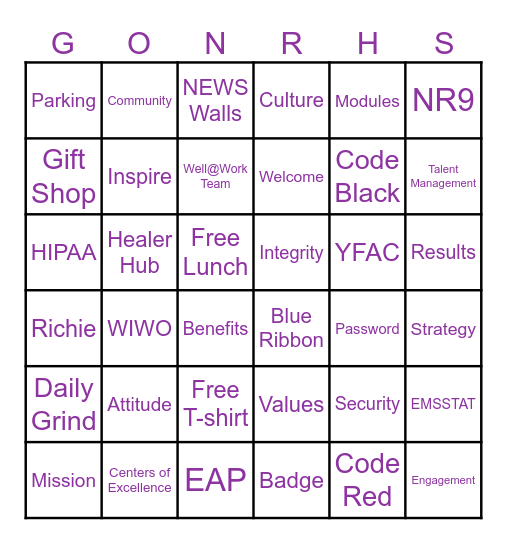 Norman Regional Health System Bingo Card