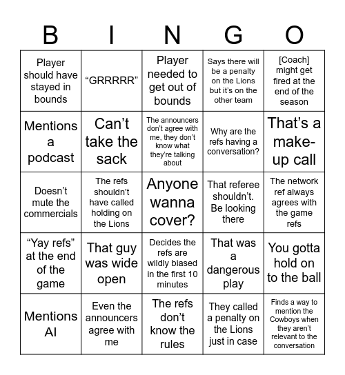 Complaints Bingo Card