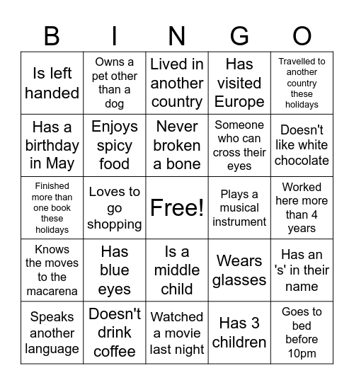 Greg's Bingo Card