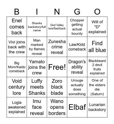 One Piece 2024 Bingo Card