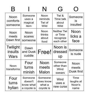 Wild Wolf Bingo Card