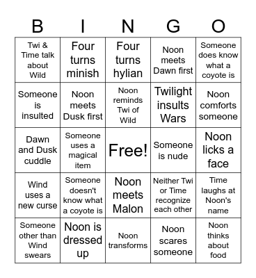 Wild Wolf Bingo Card