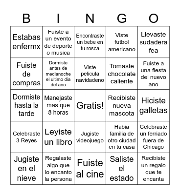 Winter Break Bingo Card