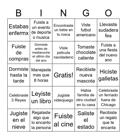 Winter Break Bingo Card