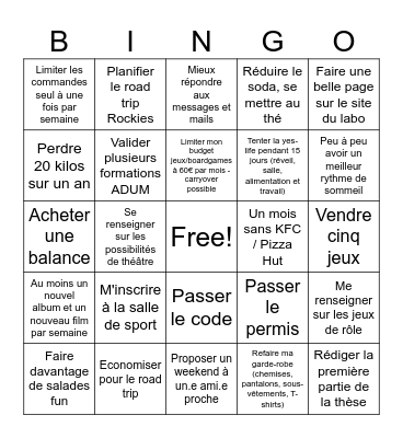 Résolutions de l'année Bingo Card