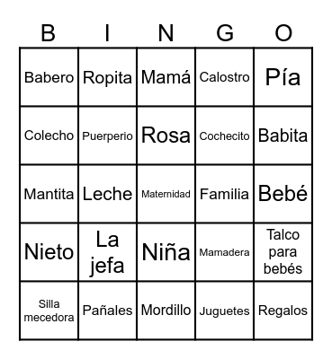 Baby Shower - Pía Margarita Bingo Card