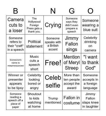 Golden Globes 2024 Bingo Card