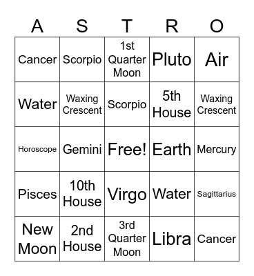 Astrology Club Bingo Card