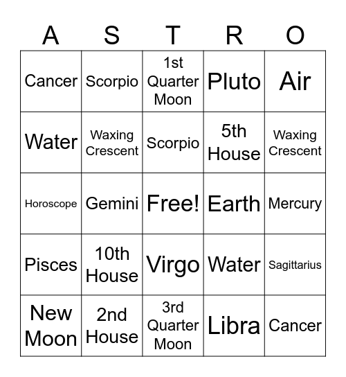 Astrology Club Bingo Card