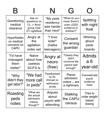 Peds Portal CL bingo Card