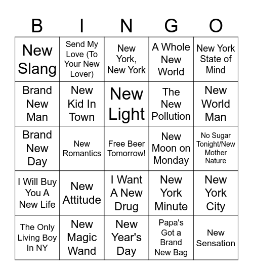 New Year, New Me Bingo Card