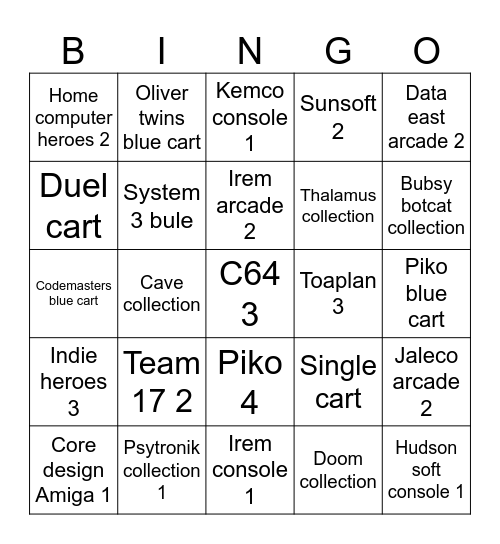 Evercade 2024 Bingo Card