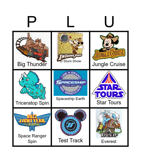 Disney World Attractions Bingo Card