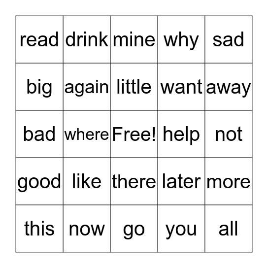 core words Bingo Card