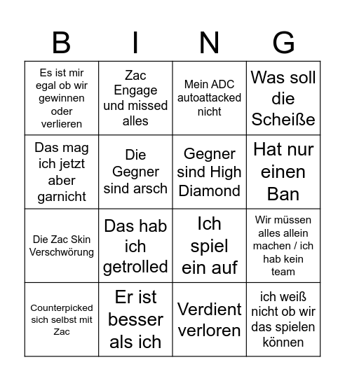 Bennet Bingo Card