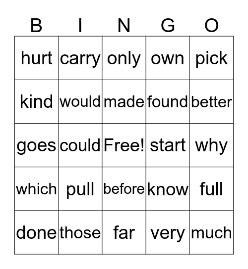 Ryan's Sight Word Bing Bingo Card
