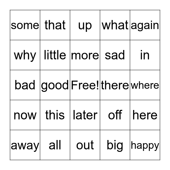core words Bingo Card