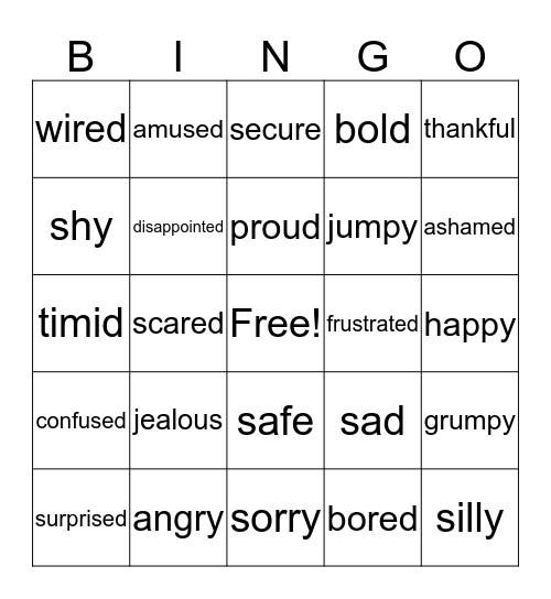 Feelings BINGO Card