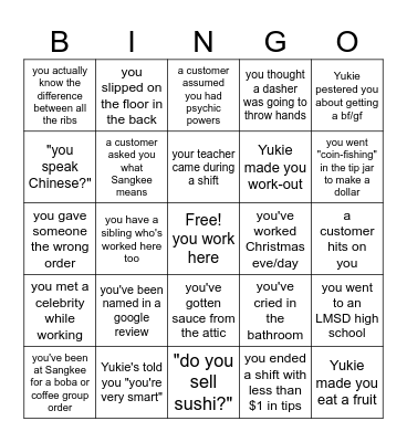 SANGKEE BINGO! Bingo Card