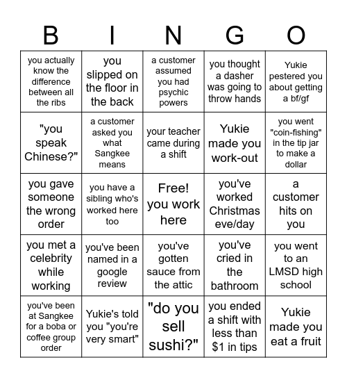 SANGKEE BINGO! Bingo Card
