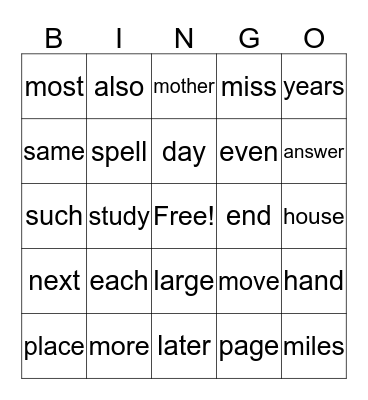 Jeremiah's Sight Word Bing Bingo Card