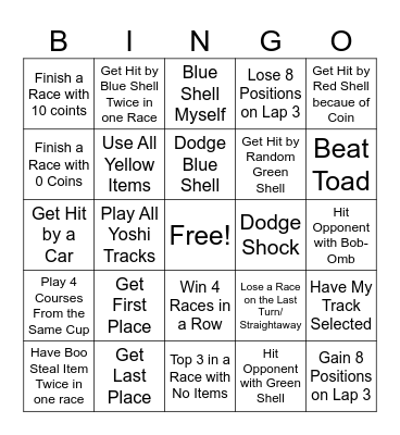 Mario Kart Bingo Card