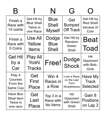 Mario Kart Bingo Card