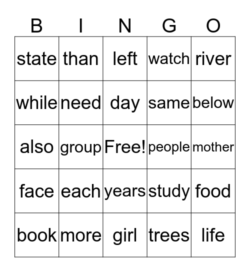 Denerion's Sight Word Bing Bingo Card