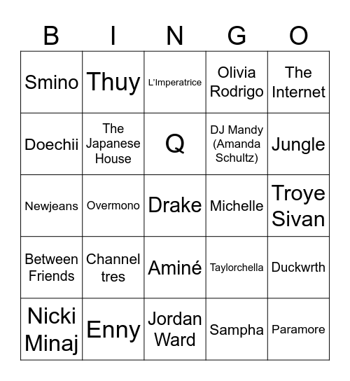 TOD COACHELLA 24 Bingo Card