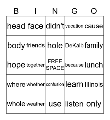 Bingo Card Bingo Card