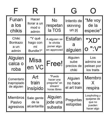 Chiki Bingo Card