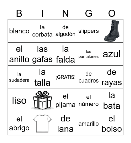 UNIT 3, La ropa y los complementos, Describir Bingo Card