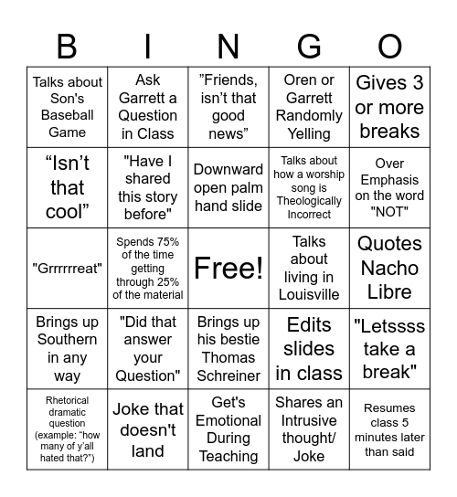 Oren Bingo Card