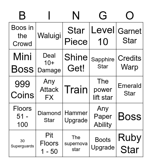 TTYD RANDOM Bingo Card