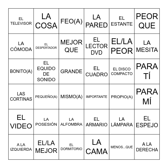 6A Vocabulario Bingo Card